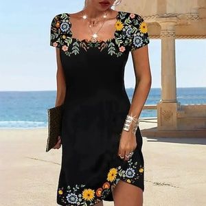 Colorful Floral Print Black Mini Dress